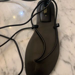 ZARA brand new never worn lace up flat leather sandals